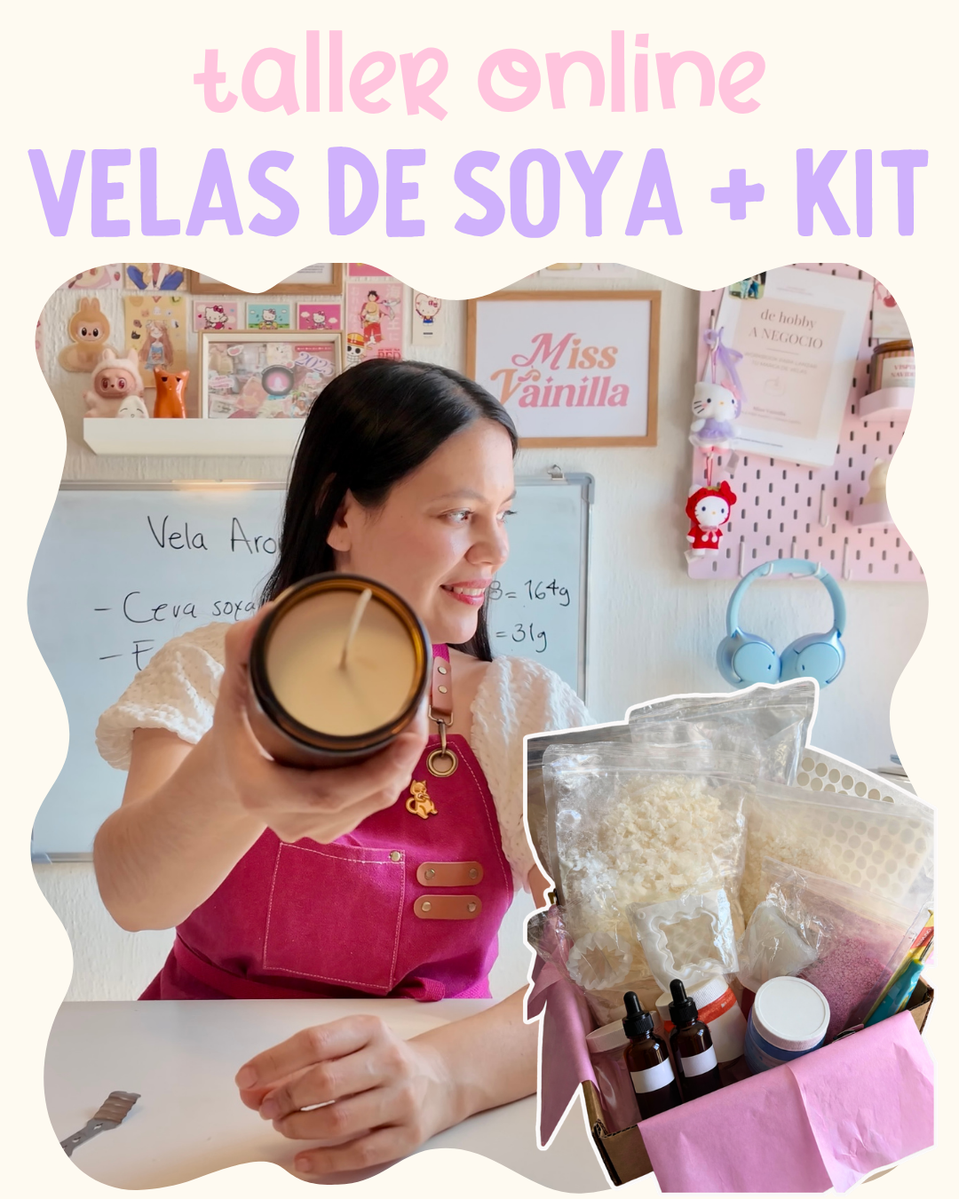 Taller de Velas de Soya-Guía para Principiantes + Kit Alumna Vainilla
